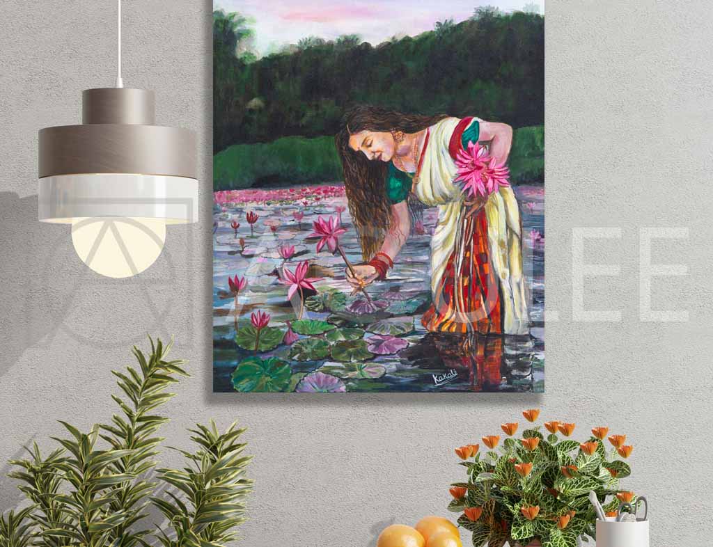 "Woman Plucking Lily Flowers"