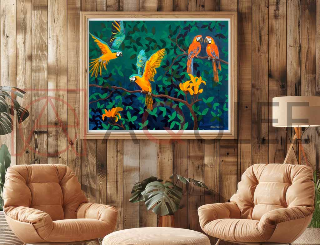 Parrots On The Tropical Branches