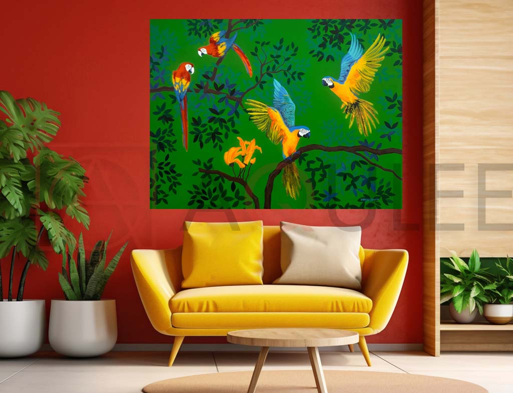 Parrots On The Tropical Branches